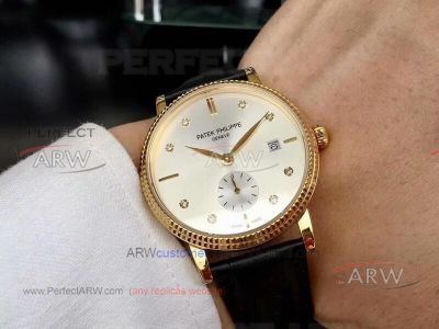 Perfect Replica Patek Philippe Calatrava White Dial Gold Case Leather Strap 40mm Watch